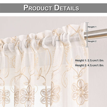 Floral Embroider Sheer Curtains, 1 Panel, White, 100*130cm/100*200cm/100*250cm/140*260cm