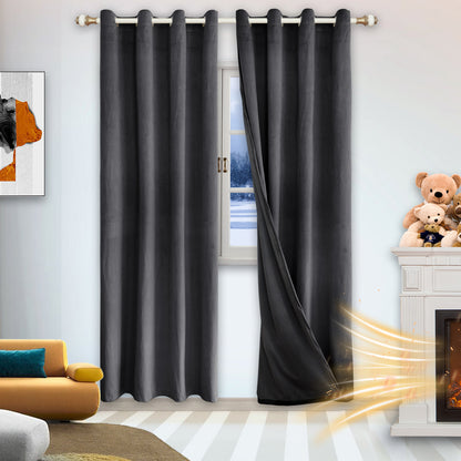 Rideau en velours épais, 1 panneau, gris foncé, 132x137cm/132x160cm/132x213cm