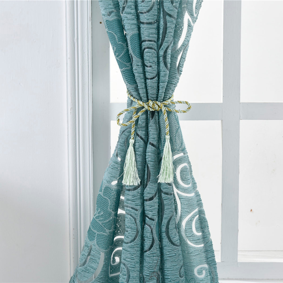 Seersucker Sheer Curtains, 1 Panel, Green, 100x130cm/100x200cm/100x250cm