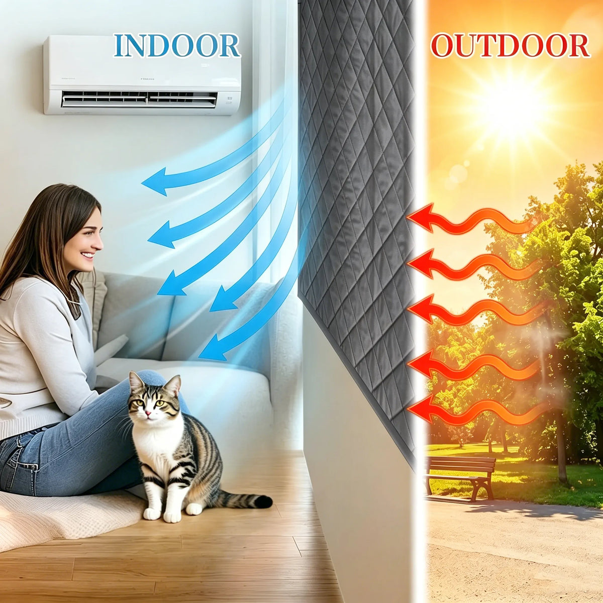 Rideau de fenêtre thermique sur mesure en tissu Oxford 3 couches avec velcro - Oxviora