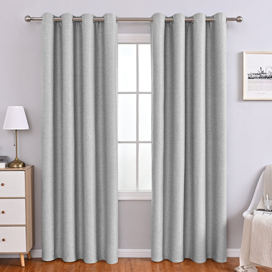 Linen Solid Curtains, 1 Panel, Gray, 132x160cm/132x213cm/132x241cm
