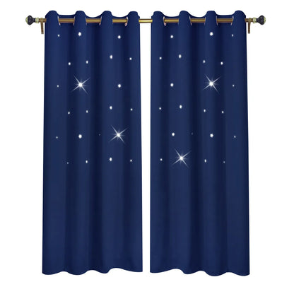 Blackout curtain with cut-out stars and overlay design