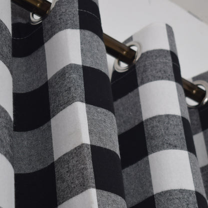 Christmas Plaid Curtains, 1 Panel, Black, 132*160cm/132*213cm/132*244cm