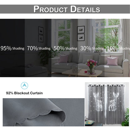 Christmas Blackout Curtains, 2 Panels, Gray, 132x160cm/132x215cm