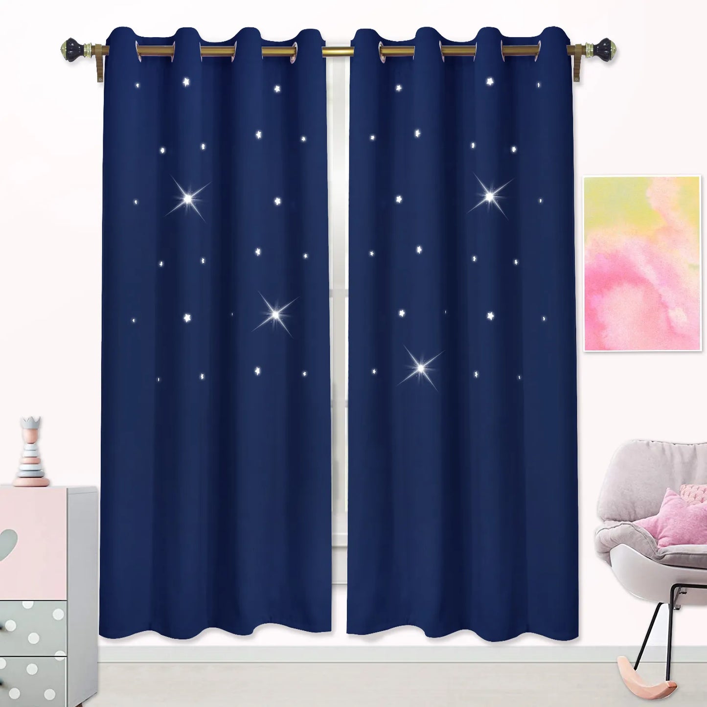 Blackout curtain with cut-out stars and overlay design