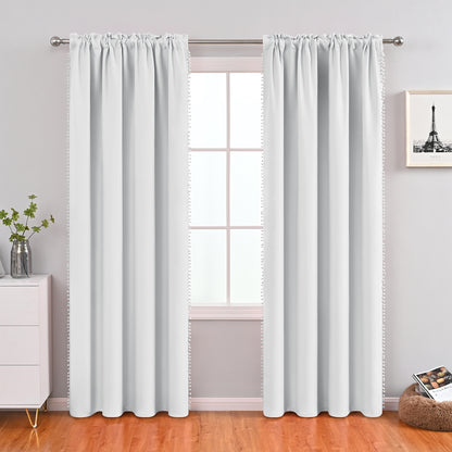 Pom Pom Blackout Curtains, 1 Panel, White, 132*160cm/132*183cm/132*214cm