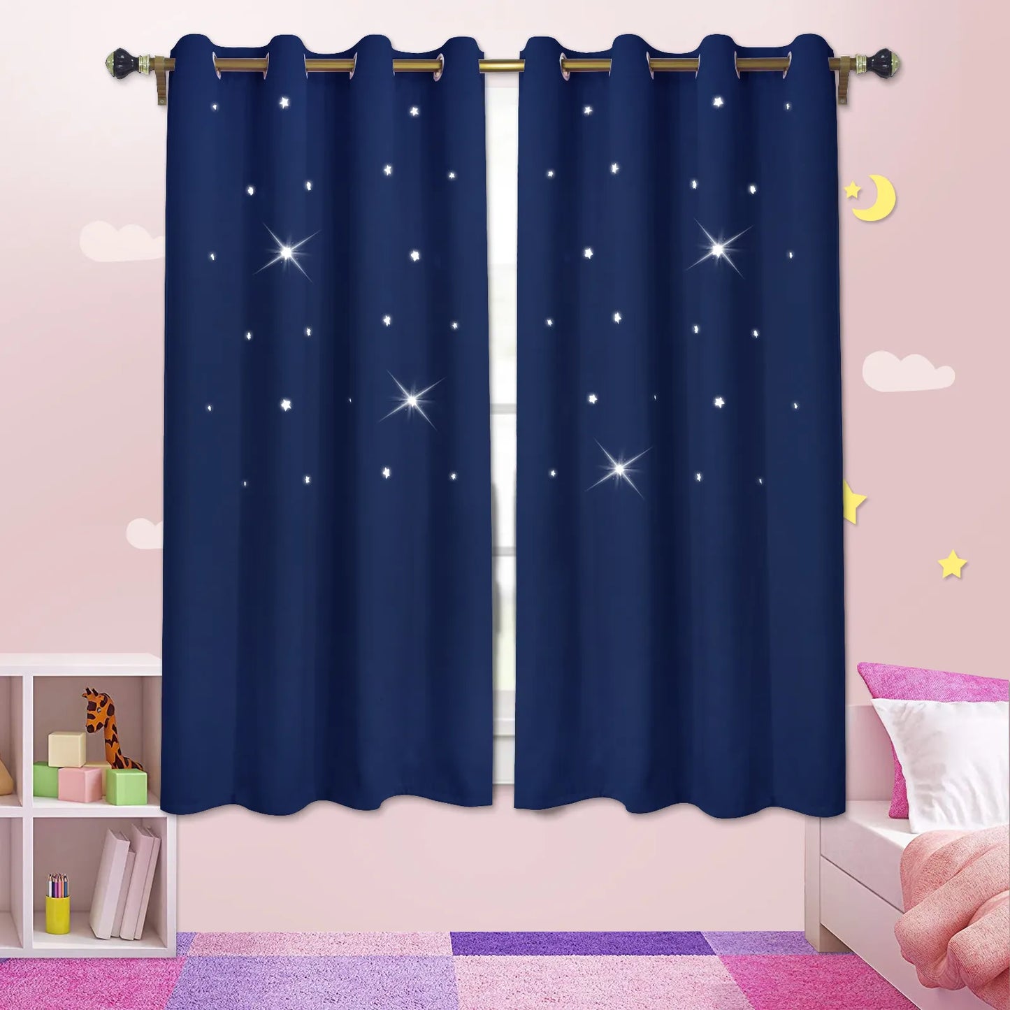 Blackout curtain with cut-out stars and overlay design