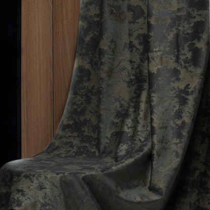 Velvet blackout curtains with gold print