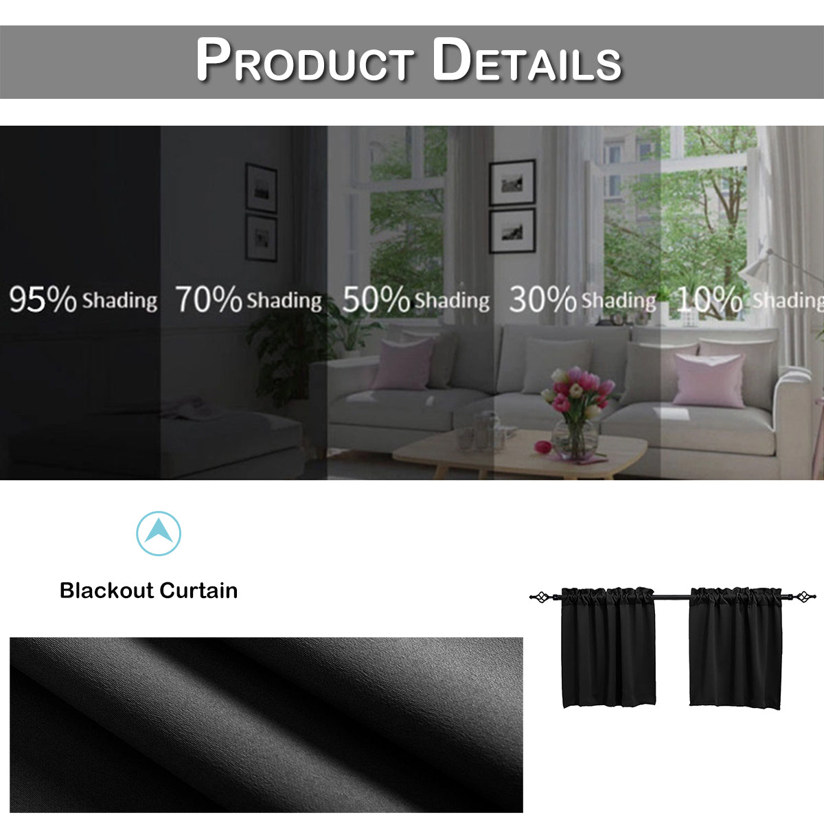1 Panel Blackout Window Short Curtains