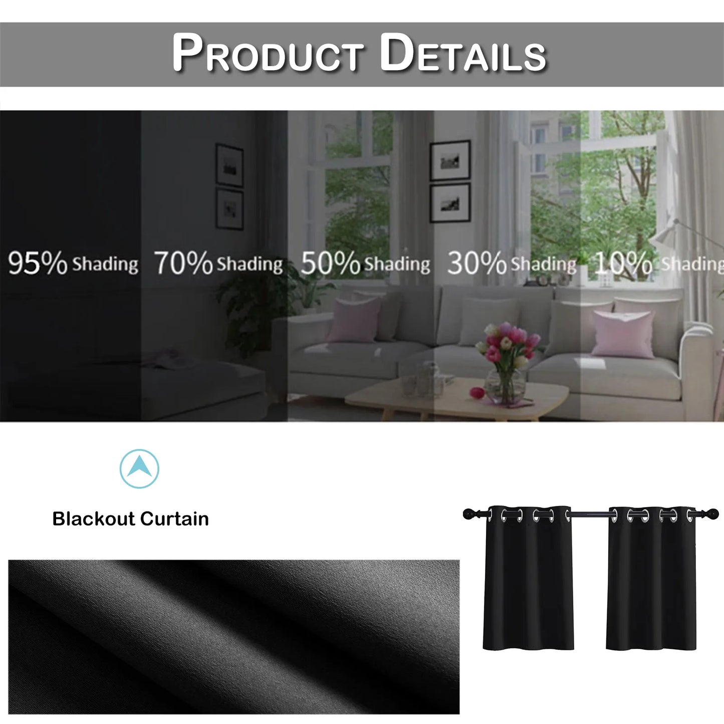 1 Panel High-precision Blackout Short Kitchen Curtains