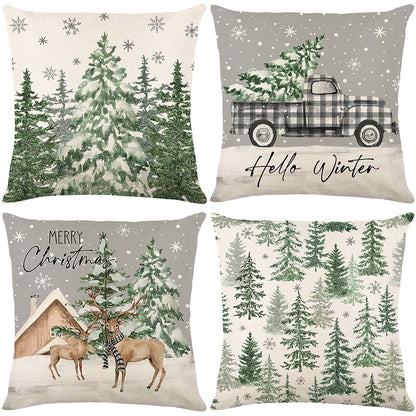 4er-Set Weihnachts-Kissenbezüge aus Leinen – Softe Dekokissen für Sofa und Bett (45×45 cm)