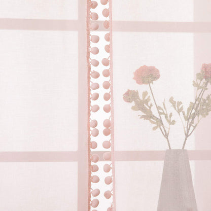 Rideaux transparents à pompons, rose, 1 panneau, 132x160cm/132x210cm/132x240cm/132x270cm