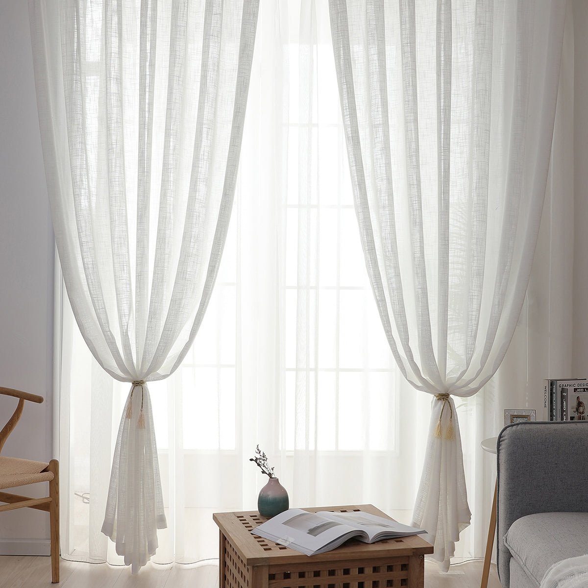 Rideaux transparents texturés, 1 panneau, blanc, 132x160cm/132x210cm/132x240cm/132x270cm