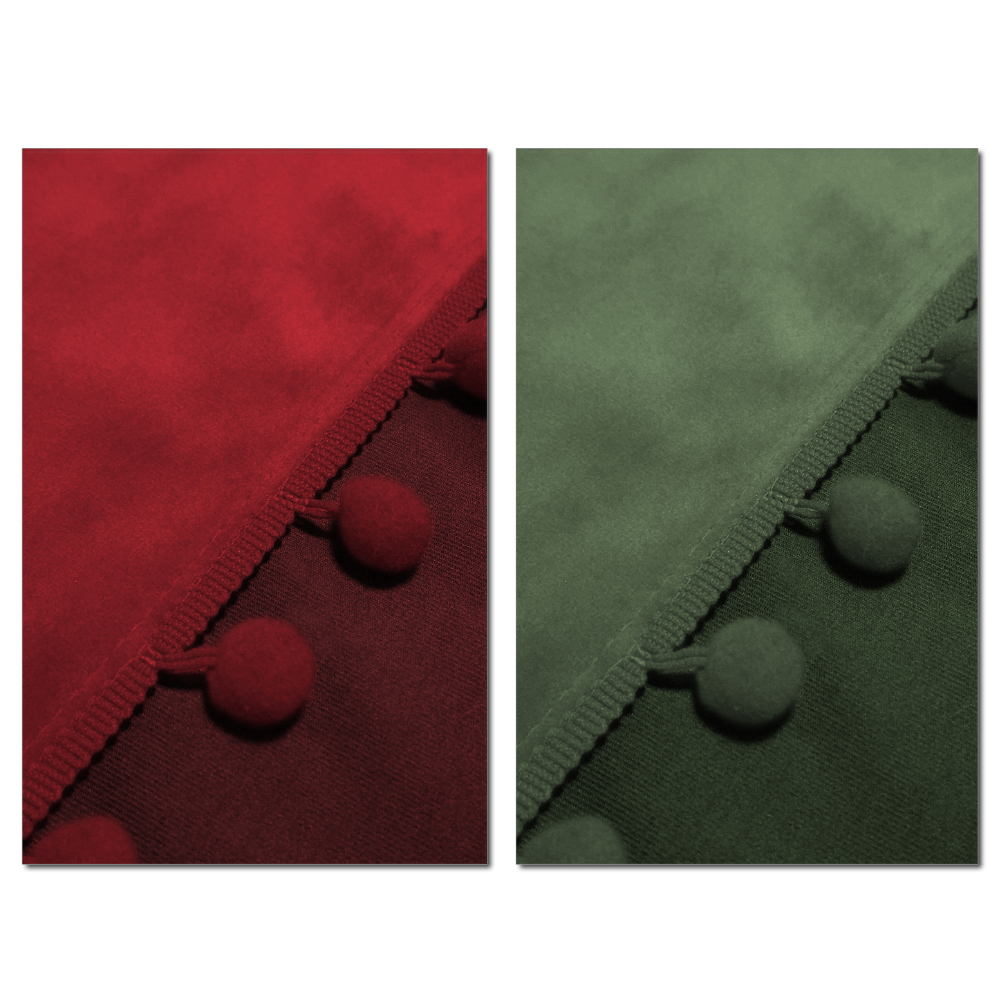 Rideaux de Noël en velours avec pompons 2 pièces rouge ou vert