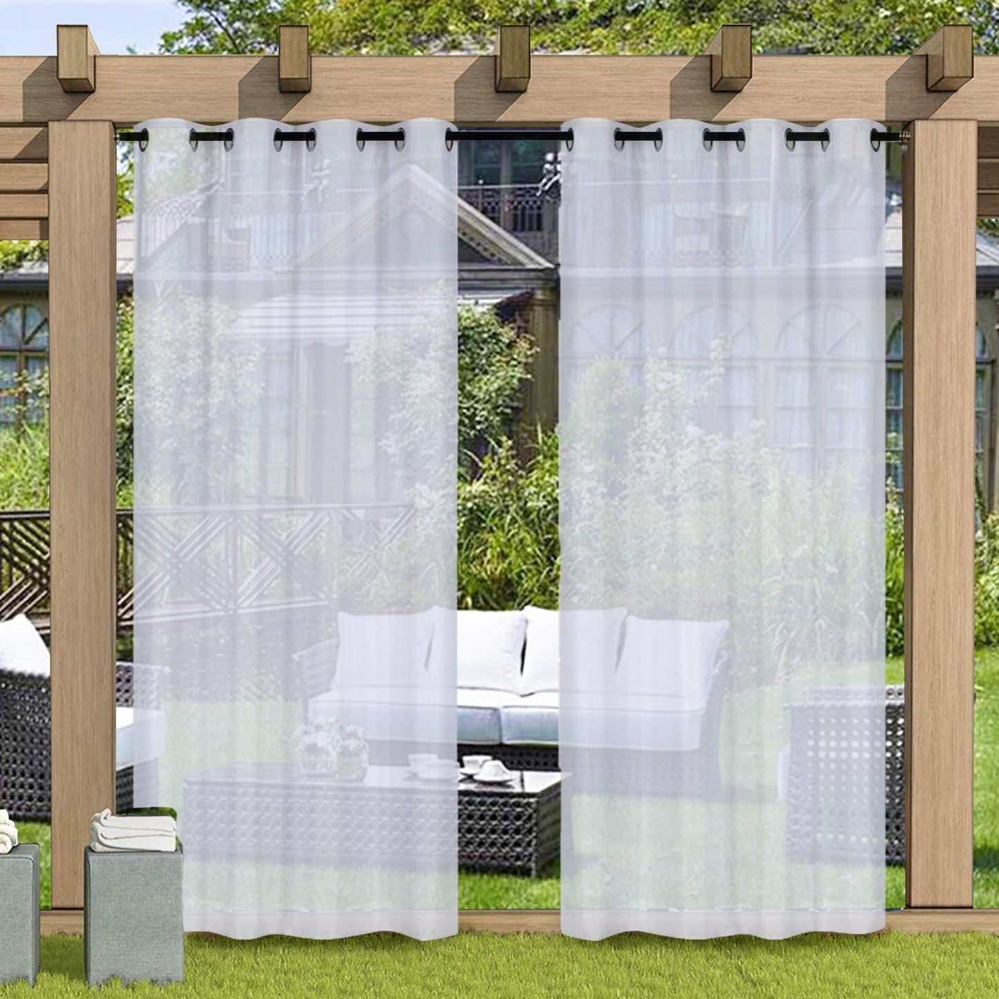 Waterproof Linen Sheer Curtain, 1 Panel, White, 132x213cm/132x243cm/132x274cm