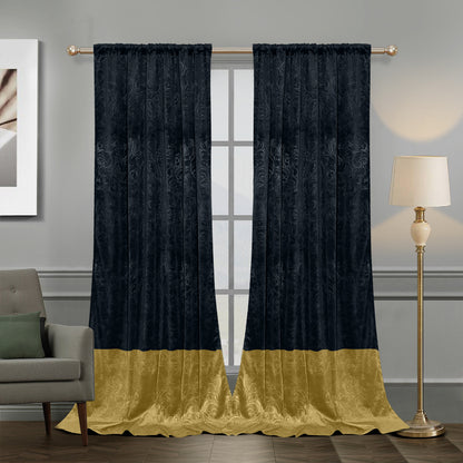 Rideaux en velours de luxe avec motif à blocs de couleurs · Noir et or