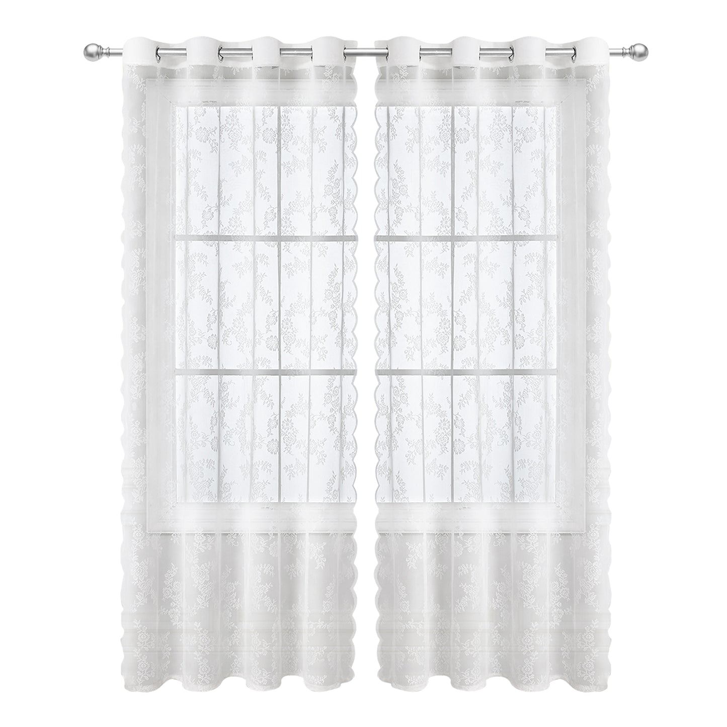 1 Panel Lace Floral Window Sheer Curtains