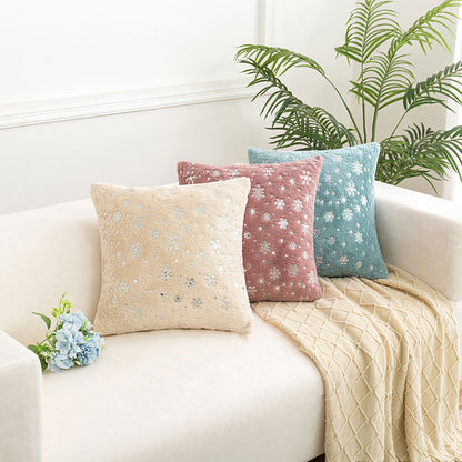 Soft plush pillowcase with snowflakes and gold embossing