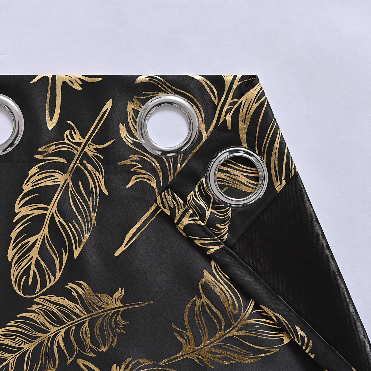 Gold Stamping Feather Curtains, 1 Panel, Black, 100*130cm/100*250cm