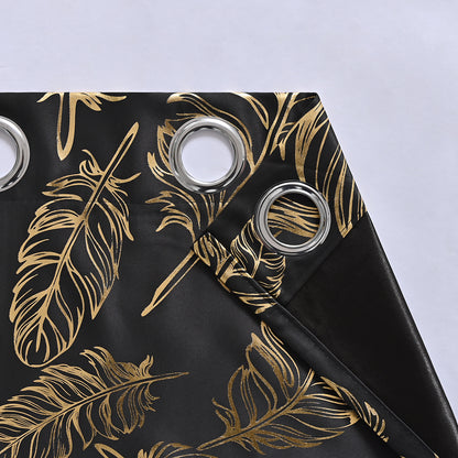 Gold Stamping Feather Curtains, 1 Panel, Black, 100*130cm/100*250cm
