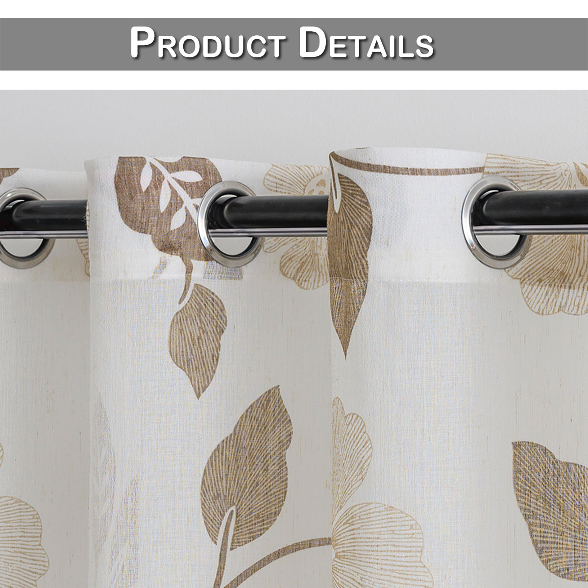 Leaves Sheer Curtains, 1 Panel, Brown, 100*130cm/100*250cm/140*260cm