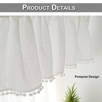 1 Panel Pompom Rod Pocket Überschrift Fenster Kurzer Sheer Tier Vorhang