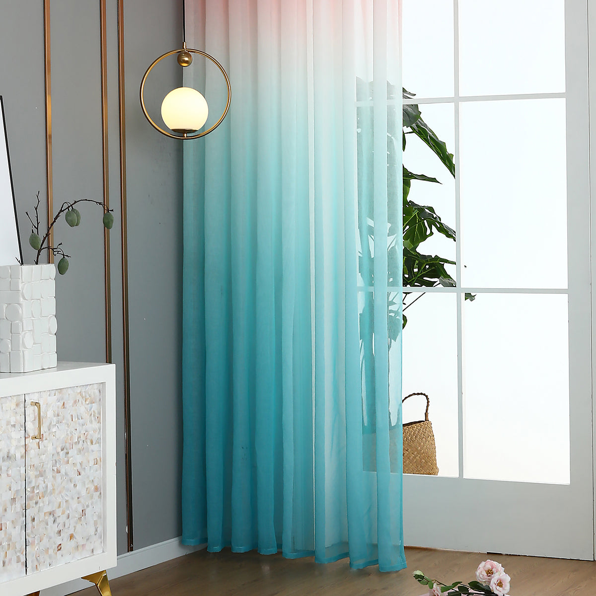 Gradient Sheer Curtains, 1 Panel, Pink-Blue, 100*250cm/140*260cm