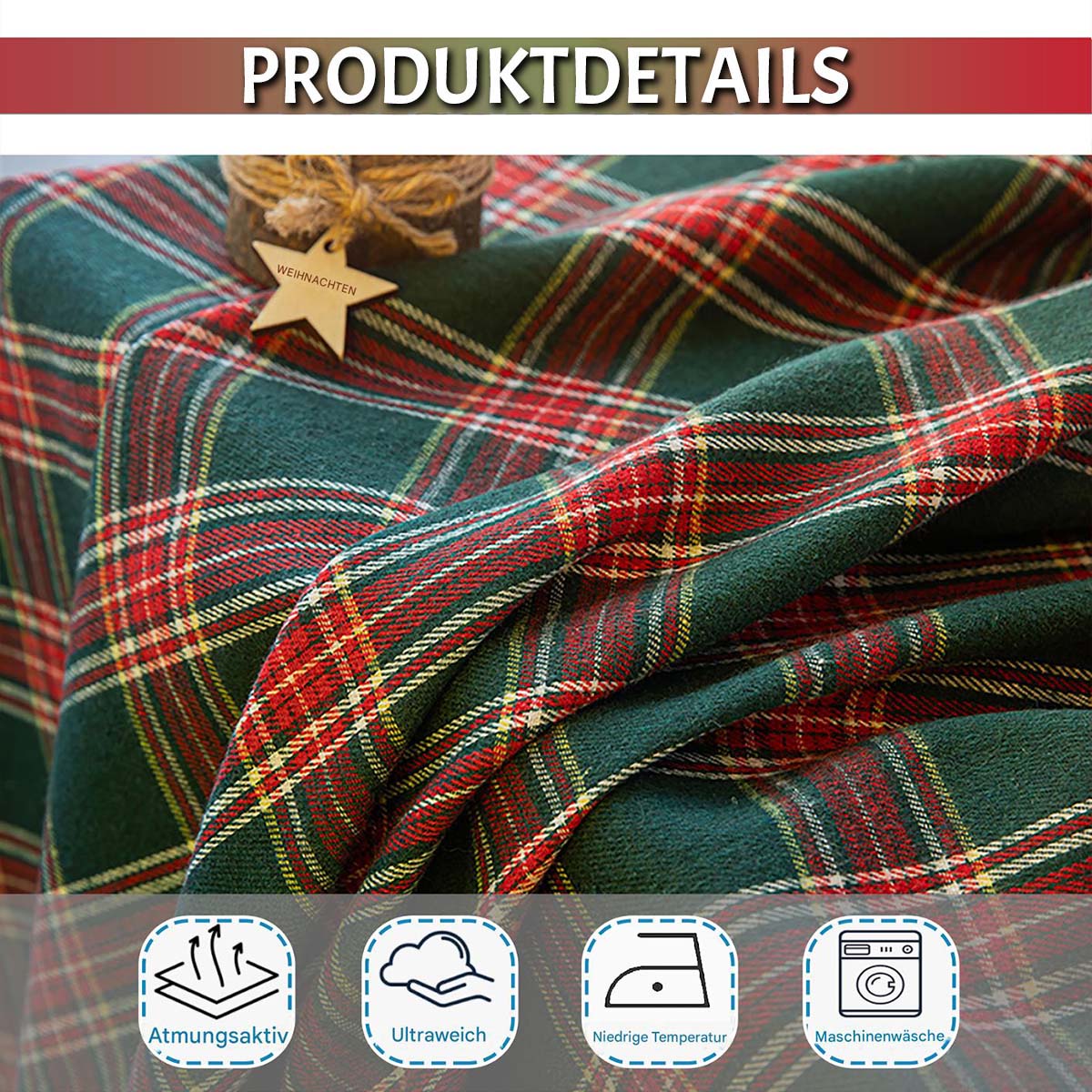 Rideau de Noël à carreaux · Rouge Vert · Style vintage