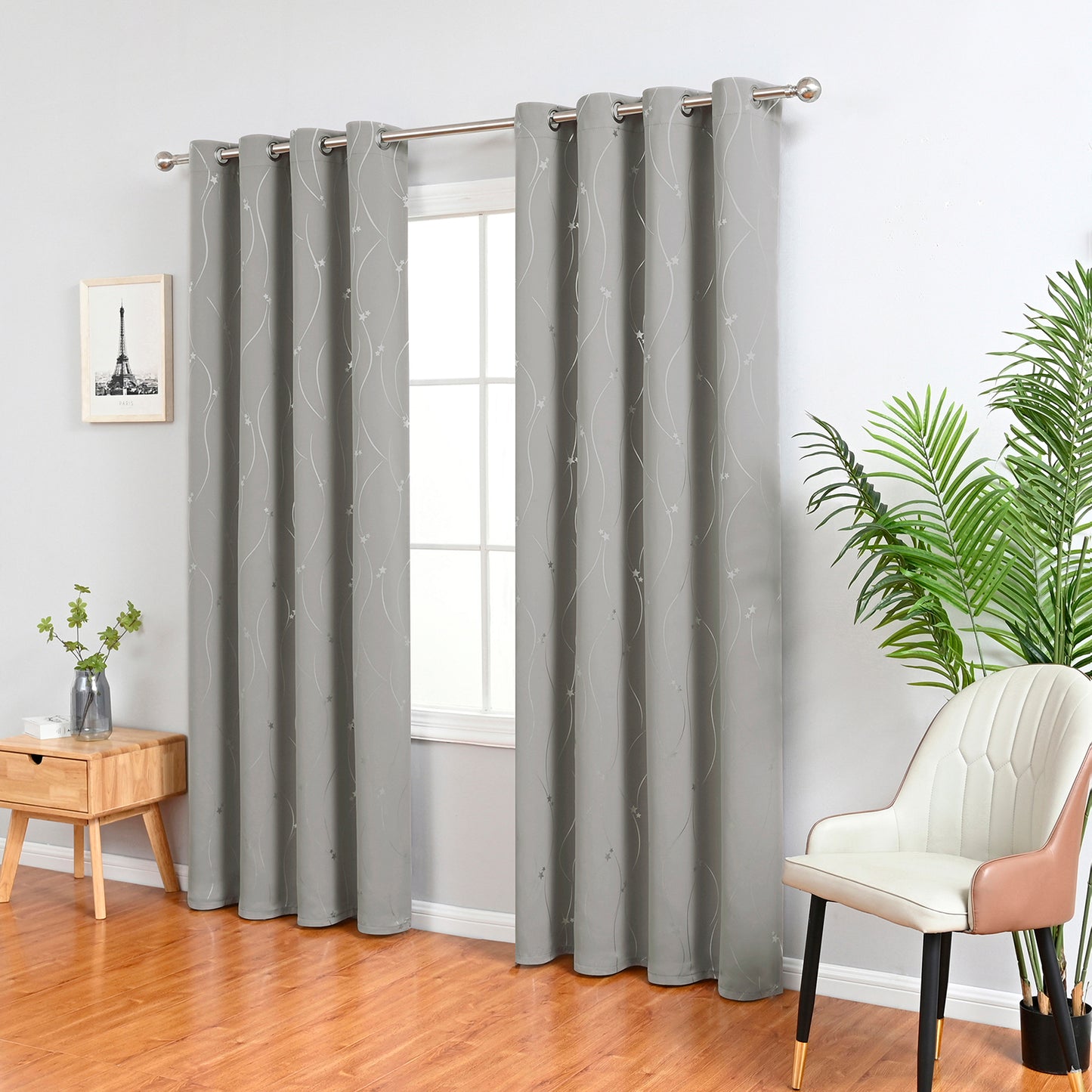 Rideaux étoiles estampés argent, 1 panneau, gris, 132*164cm/132*183cm/132*214cm