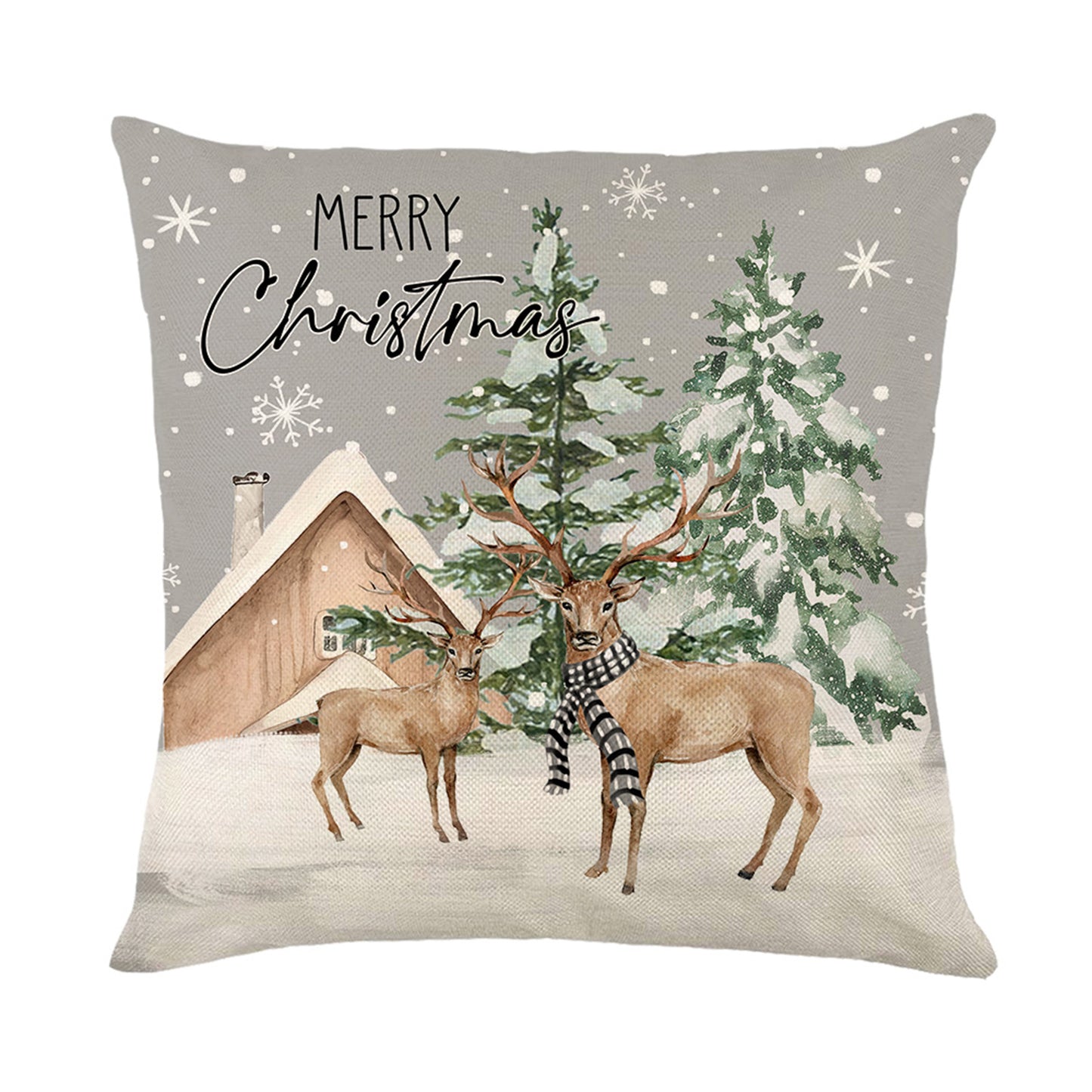 4er-Set Weihnachts-Kissenbezüge aus Leinen – Softe Dekokissen für Sofa und Bett (45×45 cm)