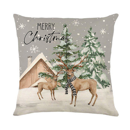 4er-Set Weihnachts-Kissenbezüge aus Leinen – Softe Dekokissen für Sofa und Bett (45×45 cm)