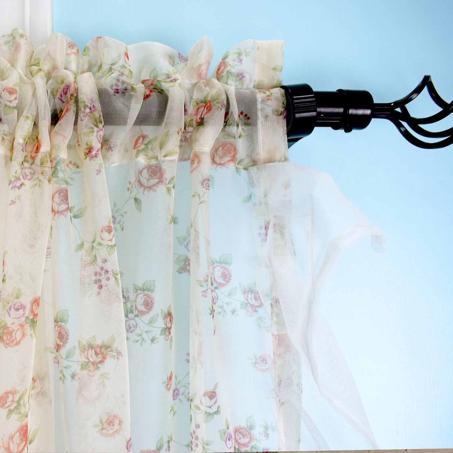 Rose Sheer Curtains, 1 Panel, Beige, 132x160cm/132x213cm/132x244cm