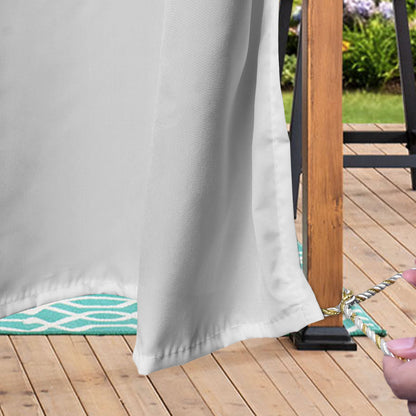 Semi-transparent, water-repellent outdoor curtain with eyelets for patio and balcony