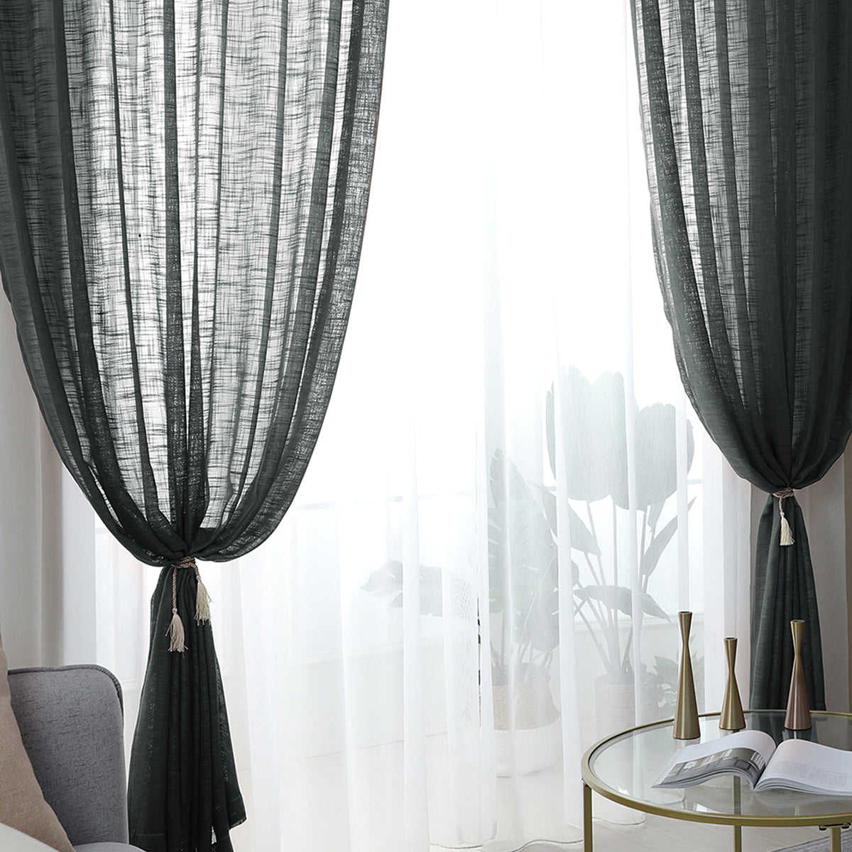 Rideaux transparents texturés, 1 panneau, gris, 132x160cm/132x210cm/132x240cm/132x270cm