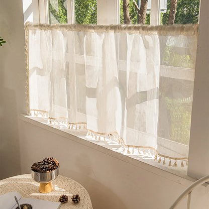 1 Panel Cream Tassels Window Tier Short Curtains