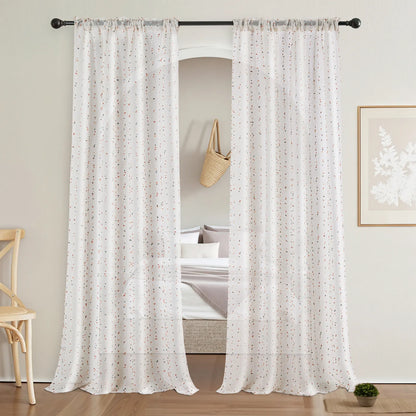 1 Panel Boho Pom Pom Window Sheer Curtains
