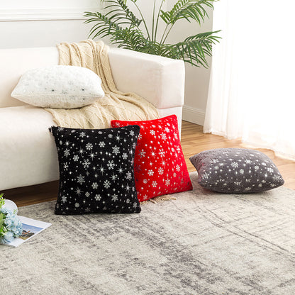 Soft plush pillowcase with snowflakes and gold embossing