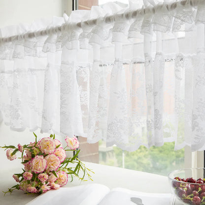 1 Panel Floral Lace Window Short Tier Curtains