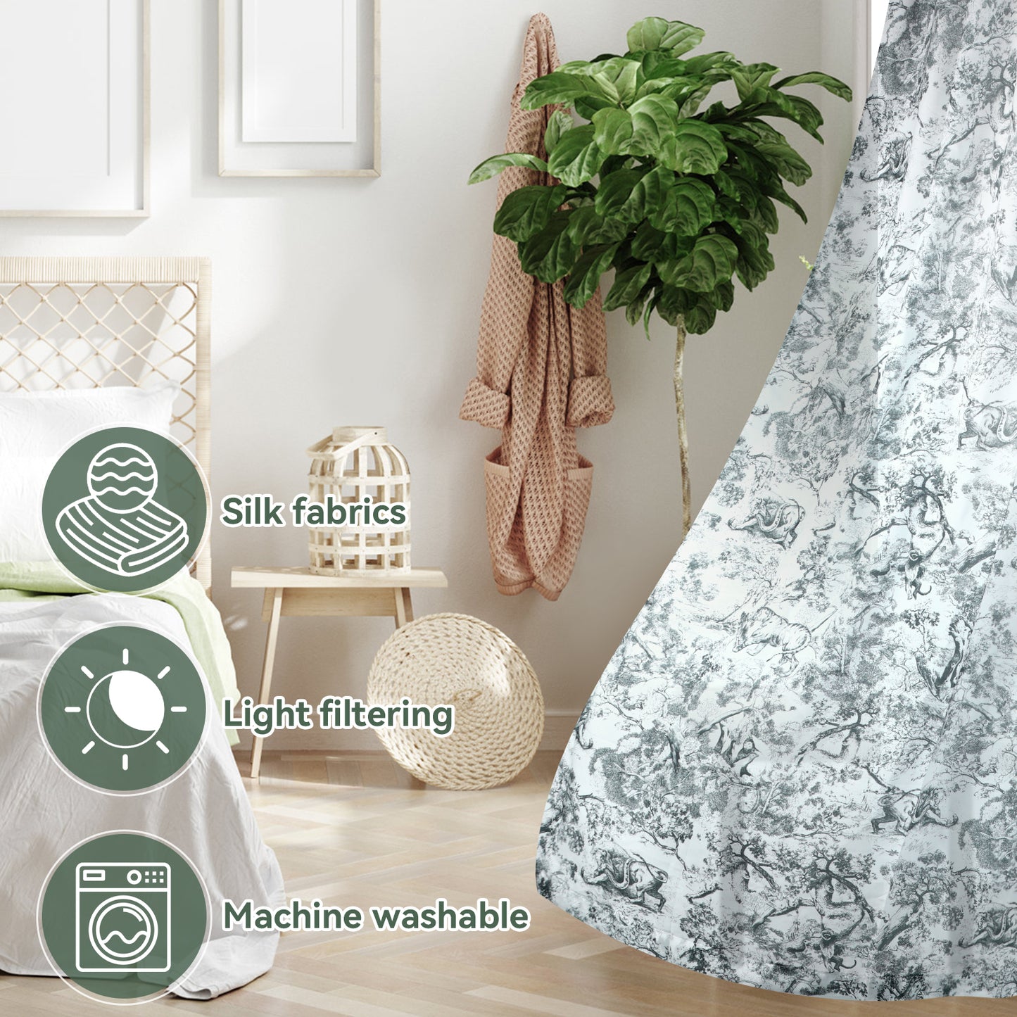 Jungle Motif Transparent Curtain Grey