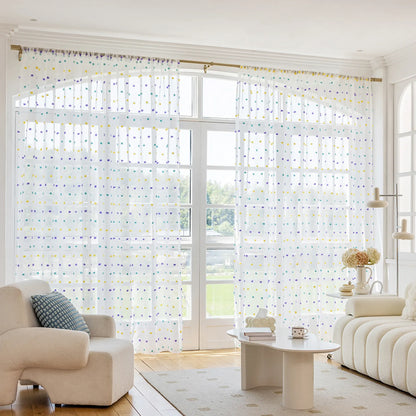 1 Panel Boho Rainbow Pom Pom Sheer Curtains Decor