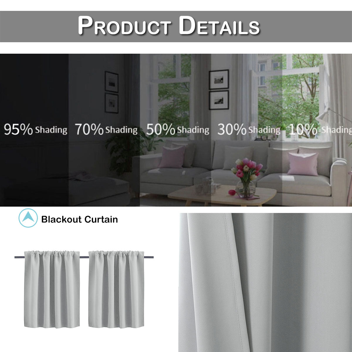 Thermal Blackout Small/Short Window Curtains 1 Panel
