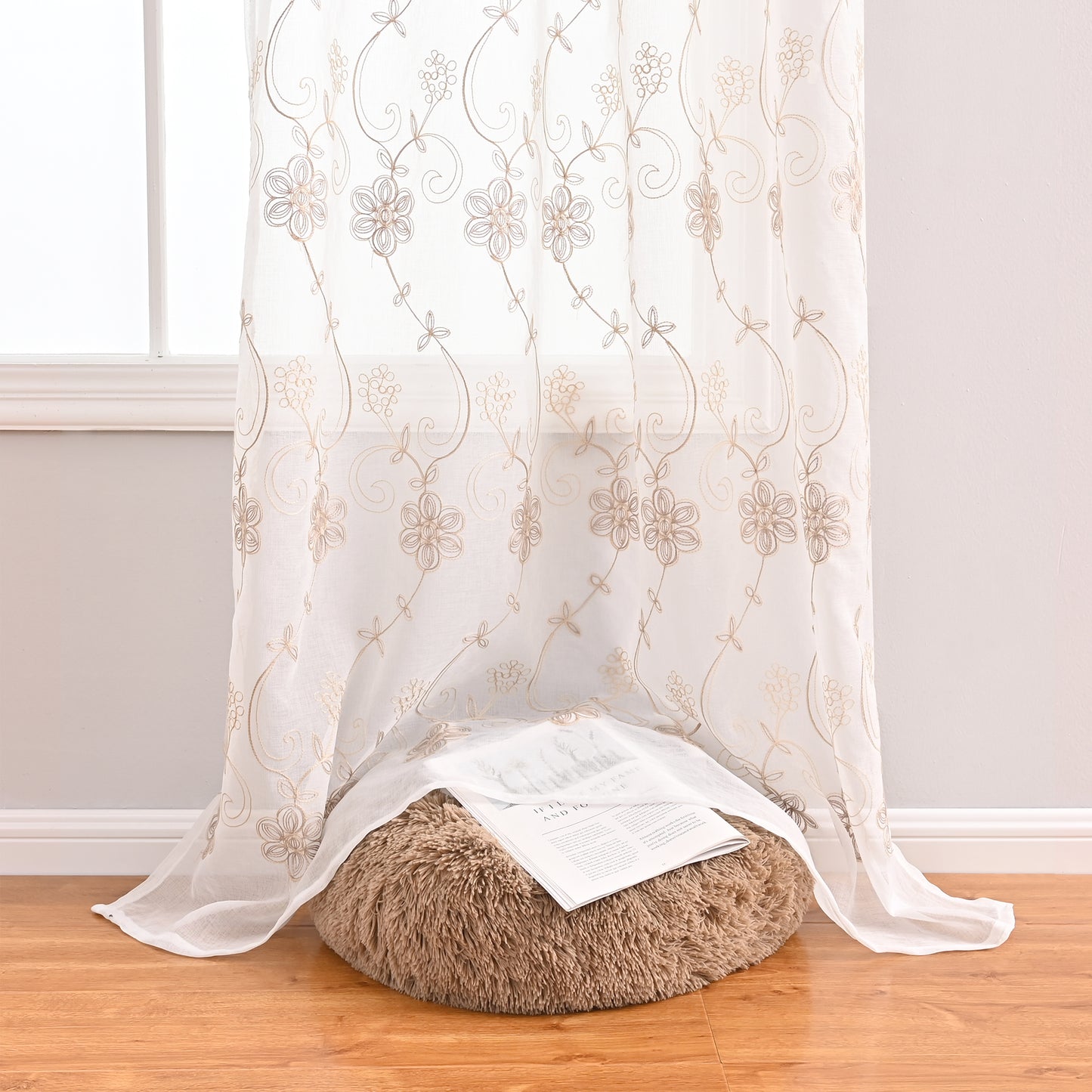 Floral Embroider Sheer Curtains, 1 Panel, White, 100*130cm/100*200cm/100*250cm/140*260cm