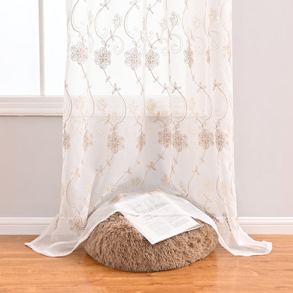Floral Embroider Sheer Curtains, 1 Panel, White, 100*130cm/100*200cm/100*250cm/140*260cm