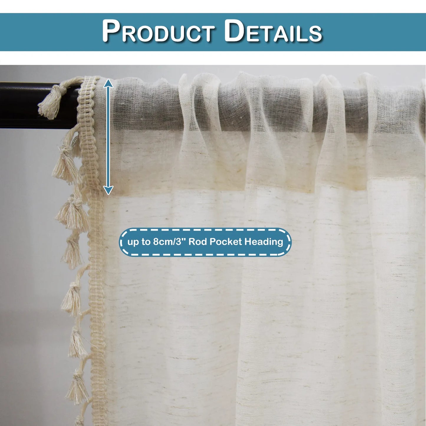 1 Panel Boho Cream Vintage Tassel Sheer Curtains