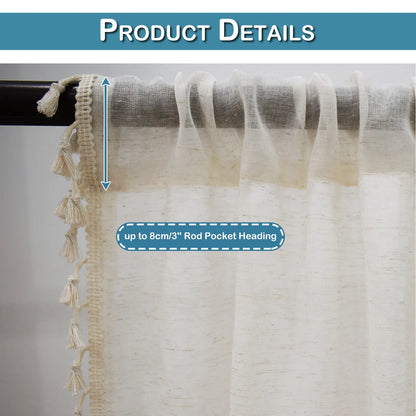 1 Panel Boho Cream Vintage Tassel Sheer Curtains