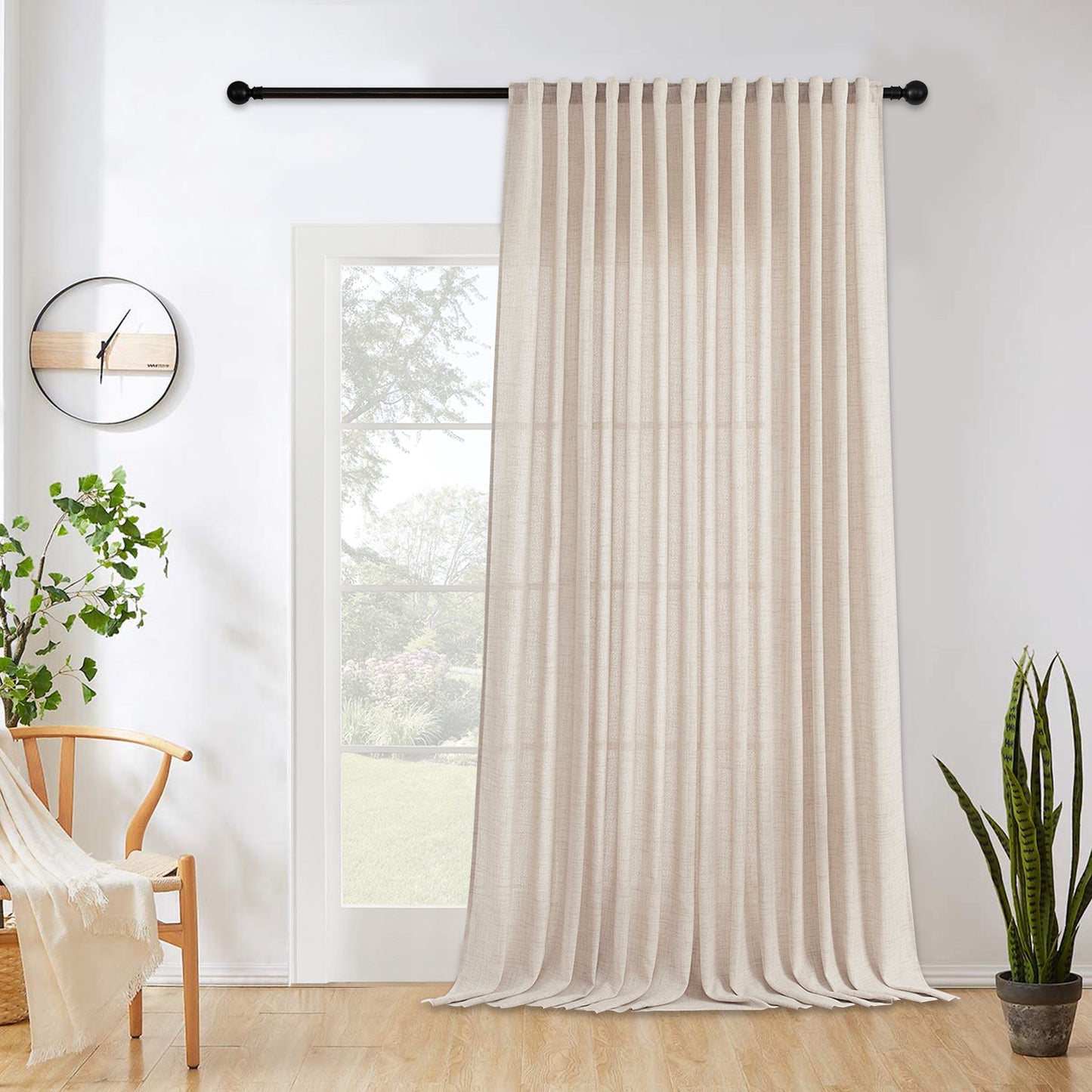 Rideau vintage aspect lin extra large couleur naturelle 1 panneau