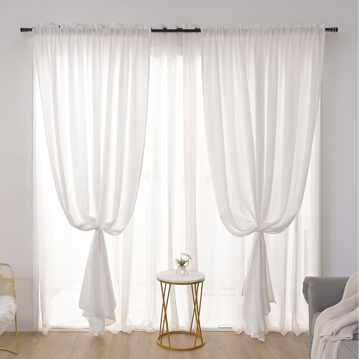 Rideaux semi-transparents pour la confidentialité, 1 panneau, blanc, 100*130cm/100*200cm/100*250cm/140*260cm