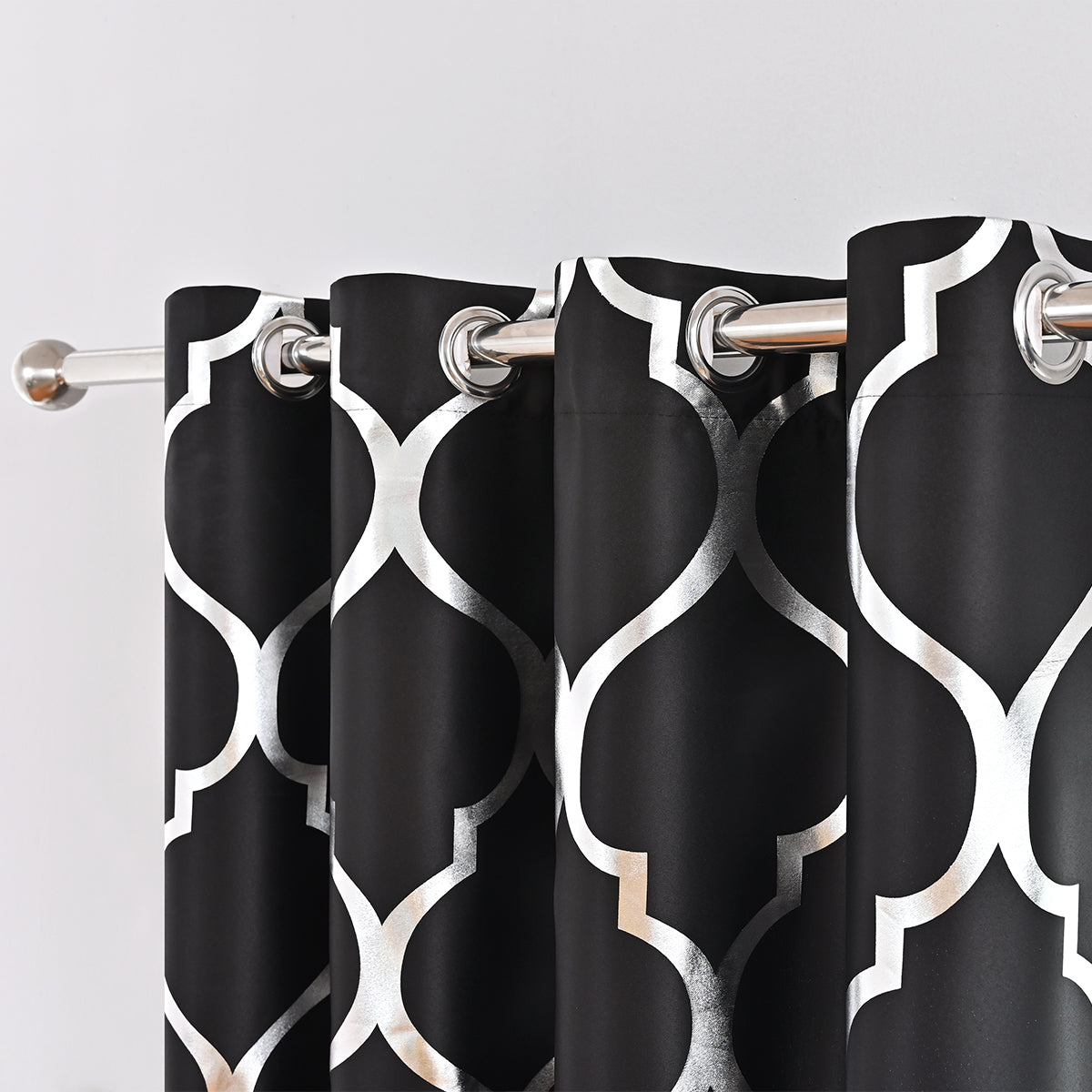 Geometric Silver Stamping Curtains, 1 Panel, Black, 100*130cm/100*250cm