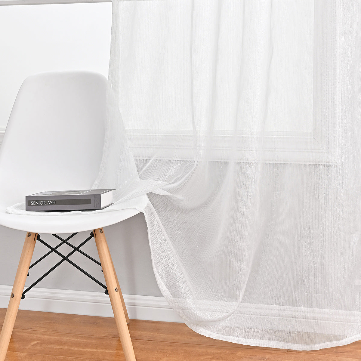 Rideaux transparents scintillants Silver Lines, 1 panneau, blanc, 100*130cm/100*200cm/100*250cm/140*260cm