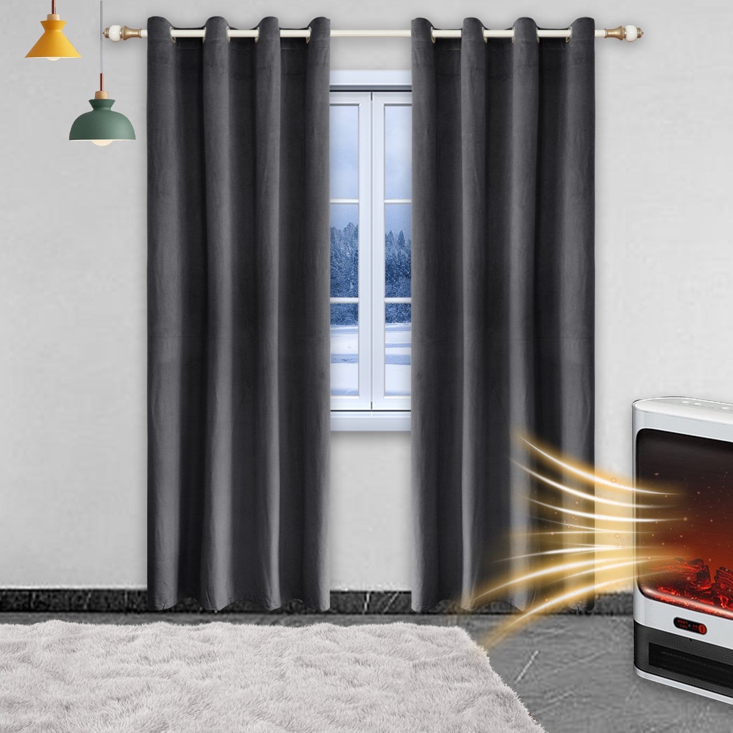 Rideau en velours épais, 1 panneau, gris foncé, 132x137cm/132x160cm/132x213cm